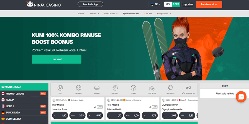 ninja casino spordiennustus